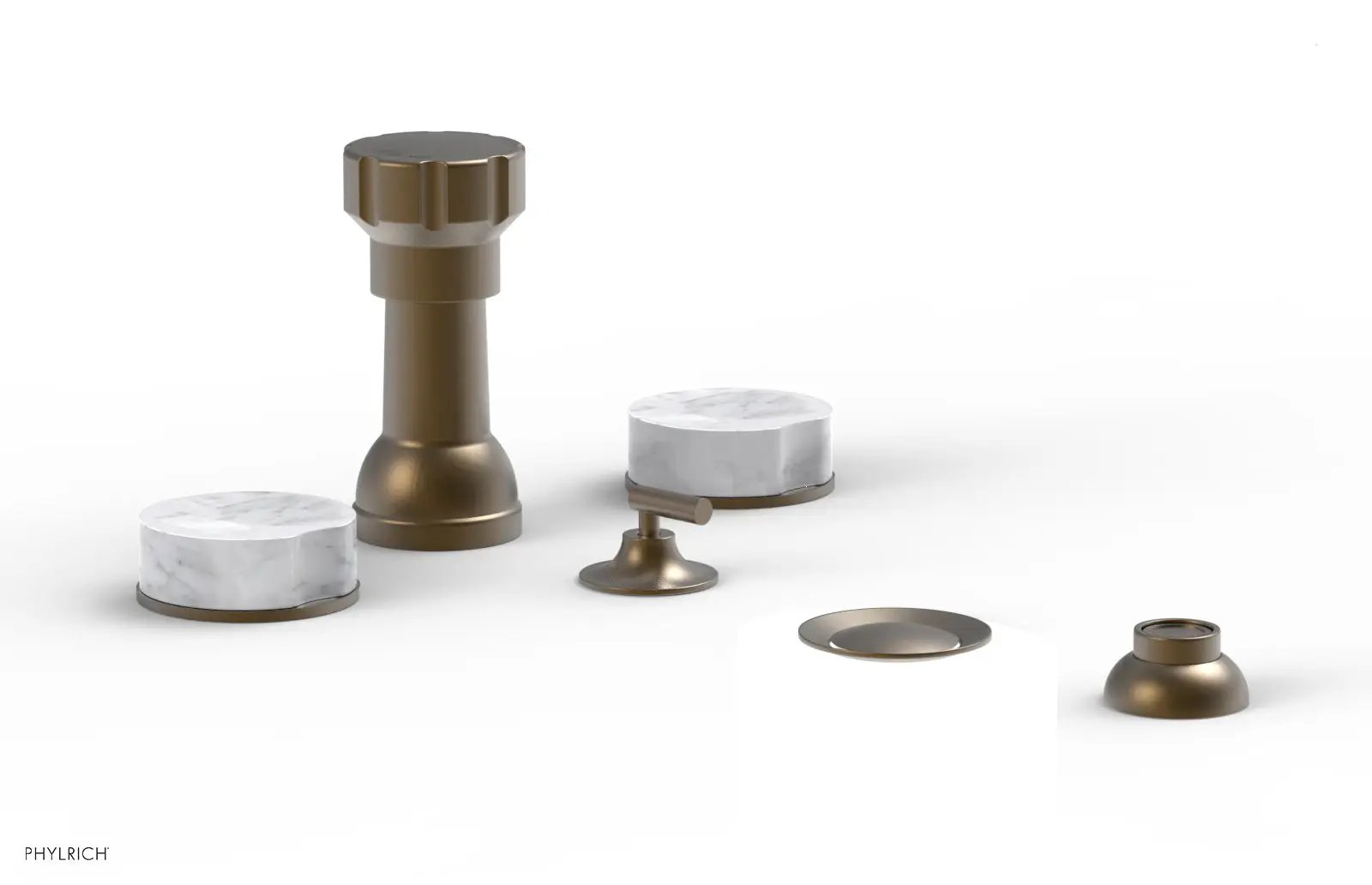 Phylrich CIRC Four Hole Bidet Set - White Marble Handles by Phylrich