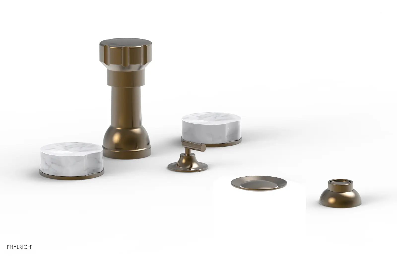 Phylrich CIRC Four Hole Bidet Set - White Marble Handles by Phylrich