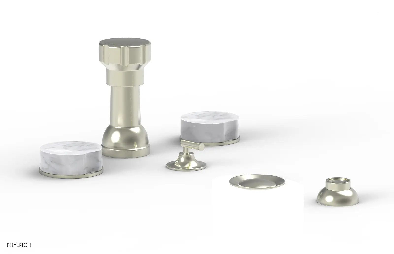 Phylrich CIRC Four Hole Bidet Set - White Marble Handles by Phylrich