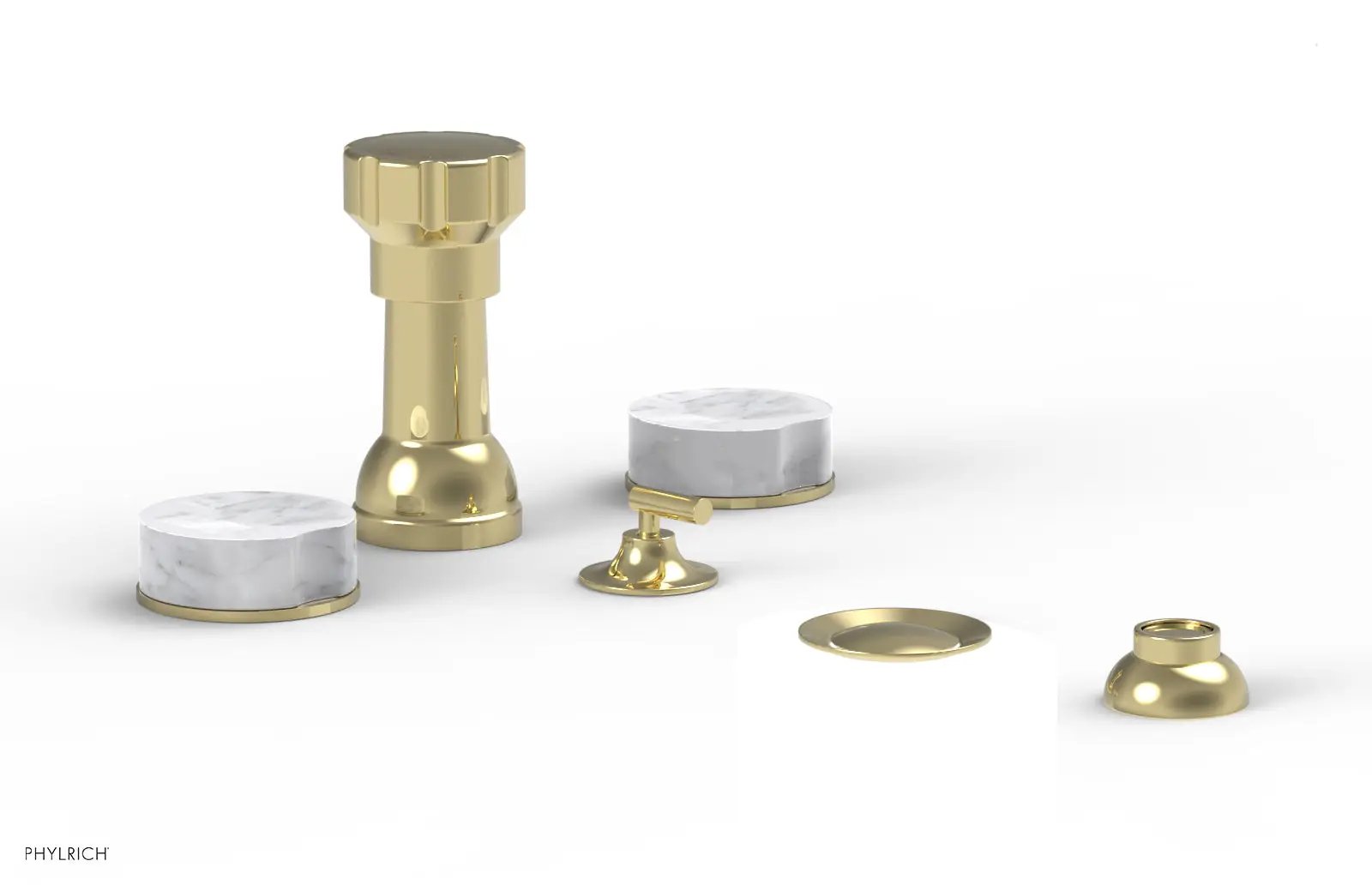 Phylrich CIRC Four Hole Bidet Set - White Marble Handles by Phylrich