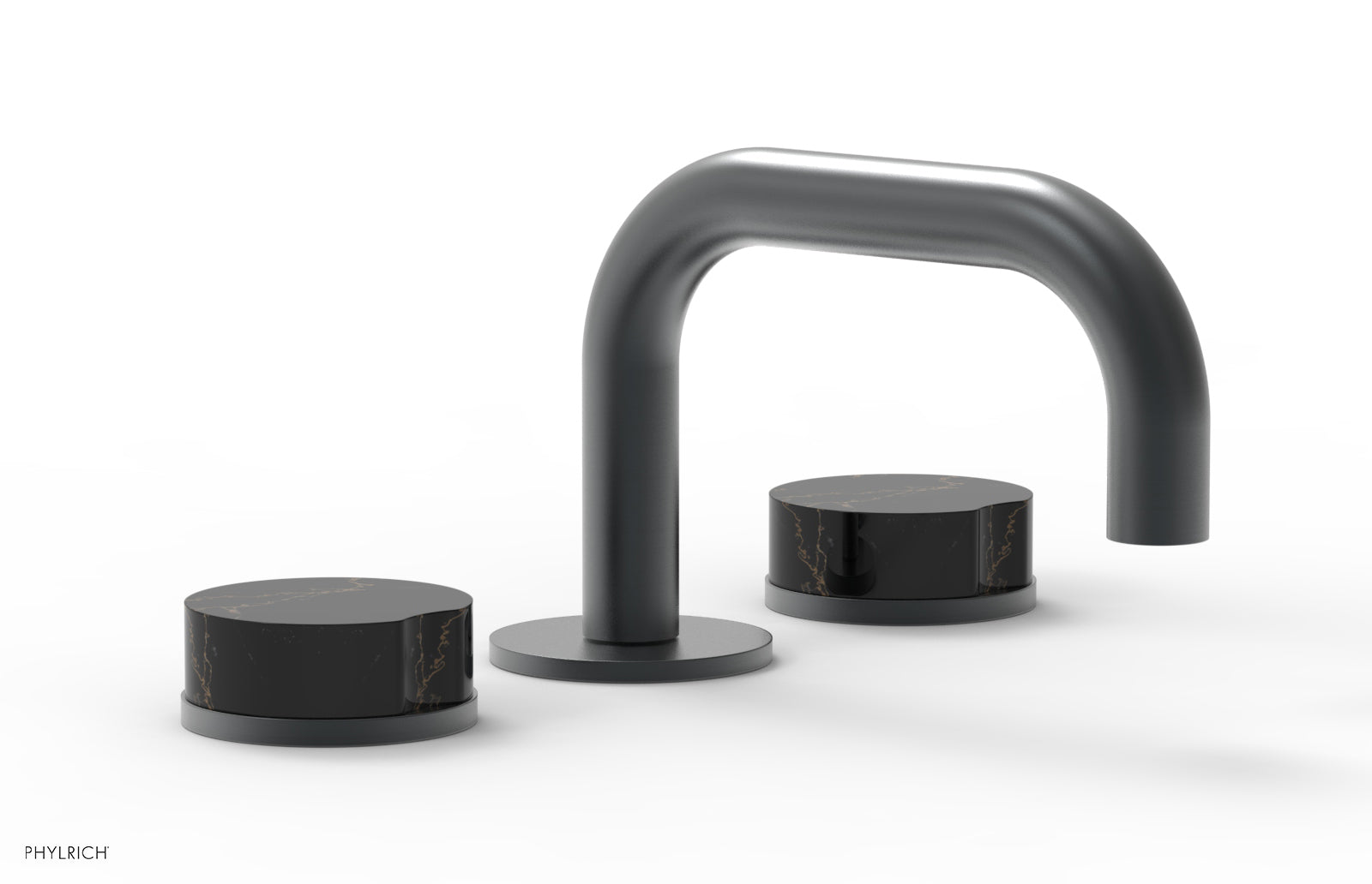 Phylrich CIRC Widespread Faucet - Low Spout, Black Marble Handles by Phylrich