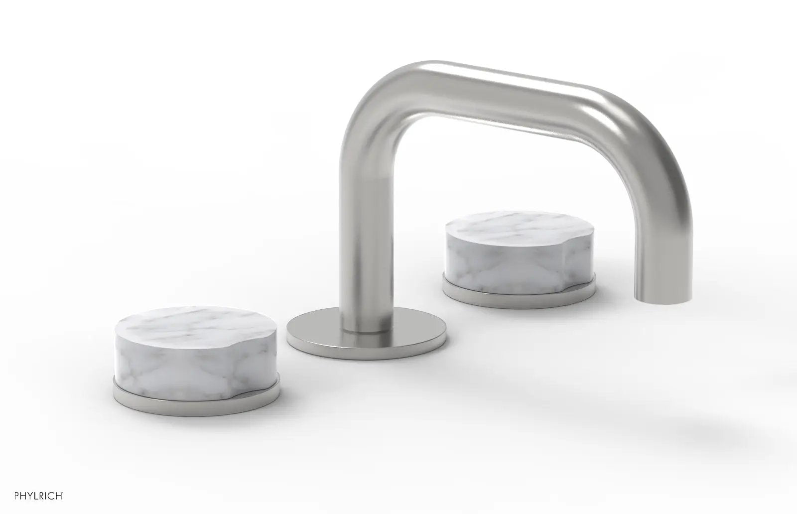 Phylrich CIRC Widespread Faucet - Low Spout, White Marble Handles by Phylrich