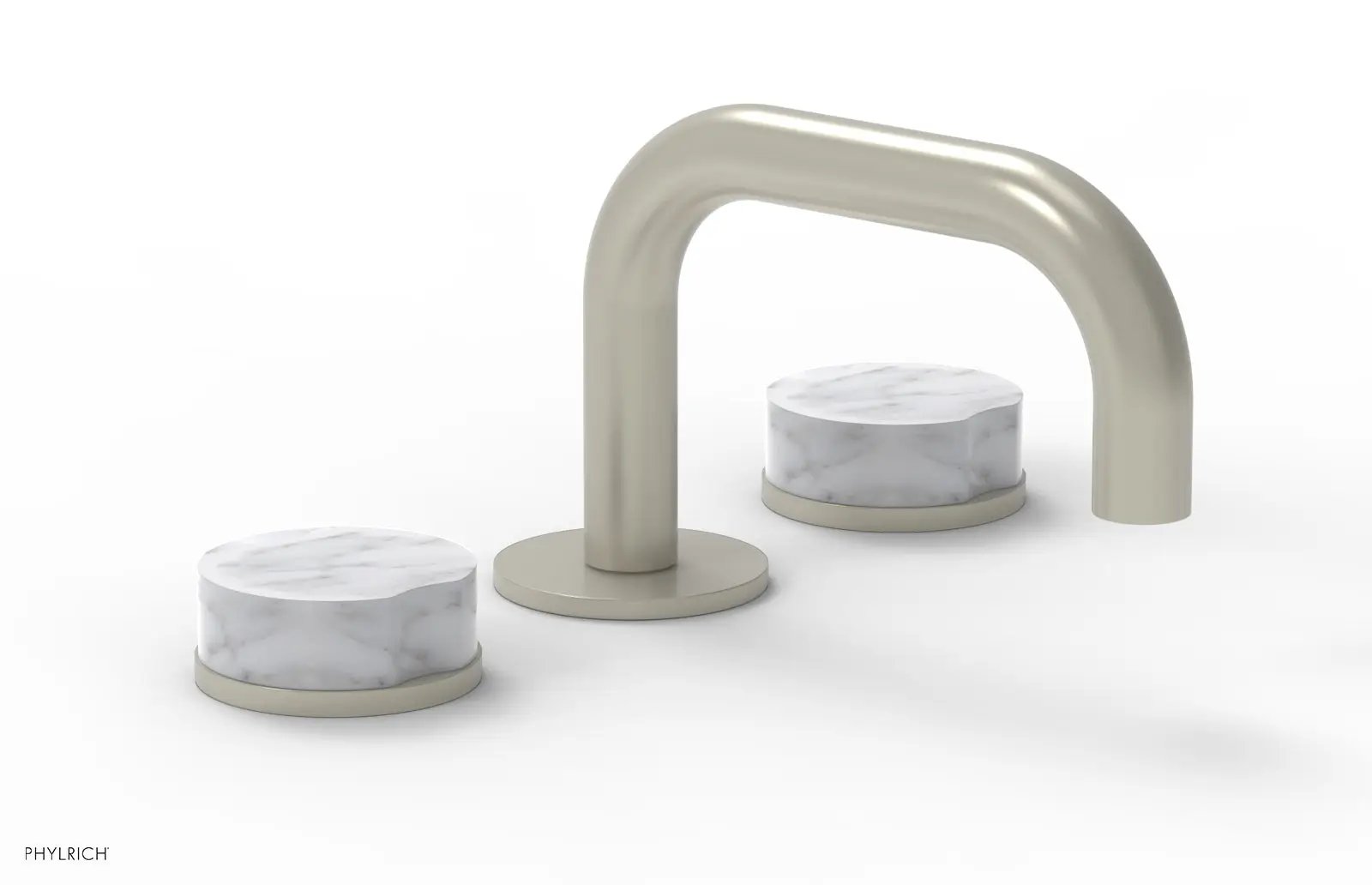 Phylrich CIRC Widespread Faucet - Low Spout, White Marble Handles by Phylrich