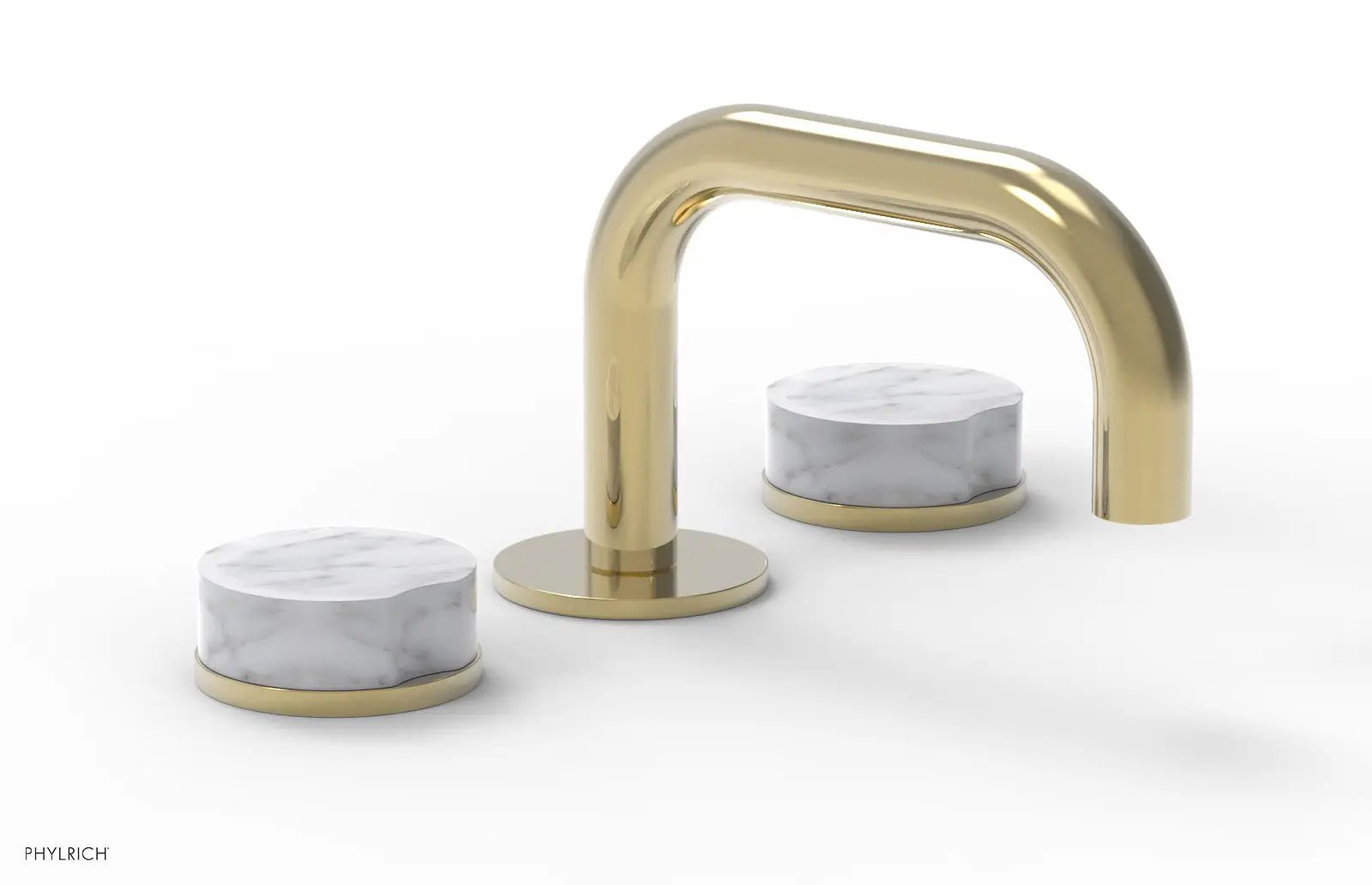 Phylrich CIRC Widespread Faucet - Low Spout, White Marble Handles by Phylrich