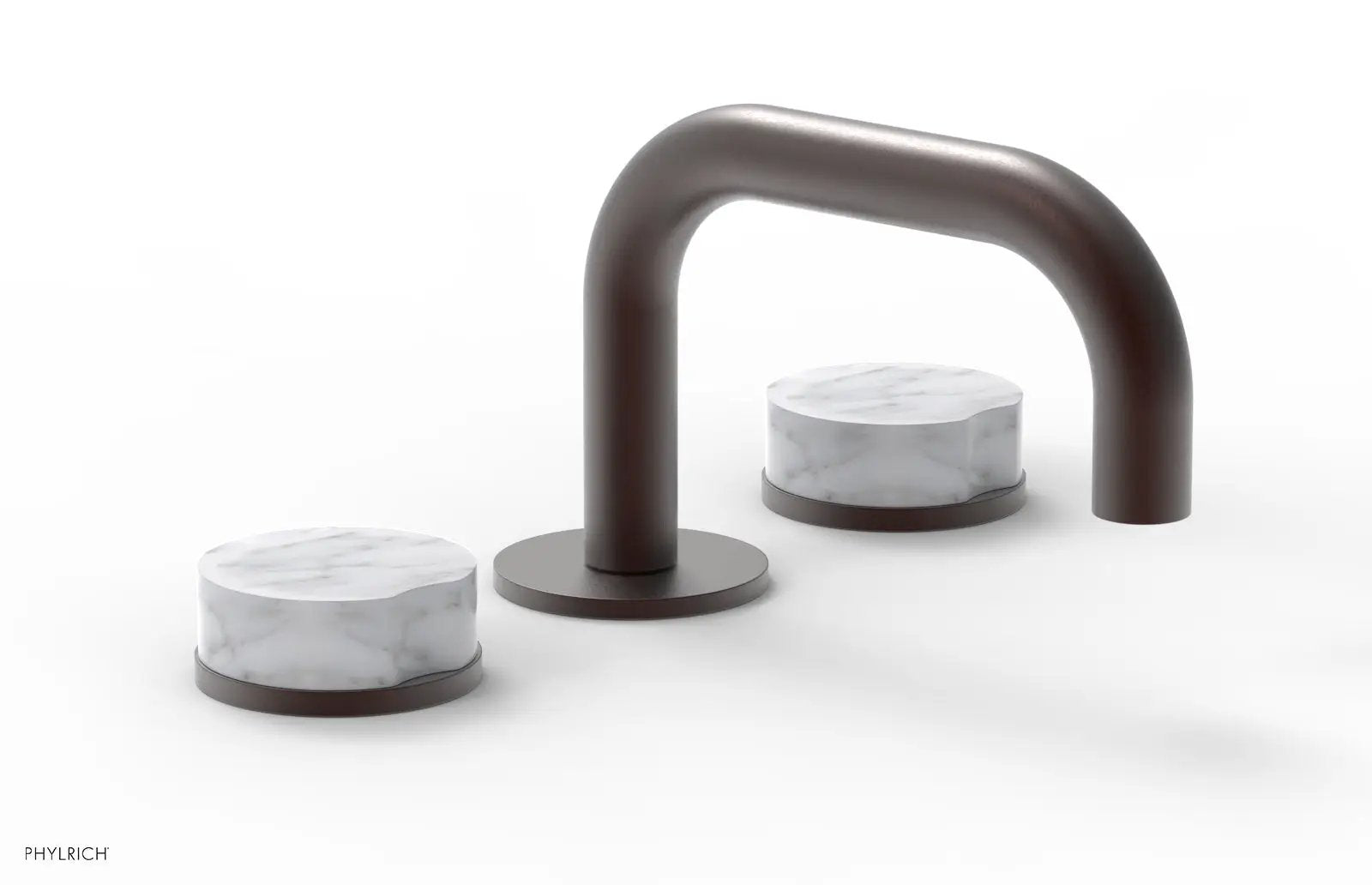 Phylrich CIRC Widespread Faucet - Low Spout, White Marble Handles by Phylrich