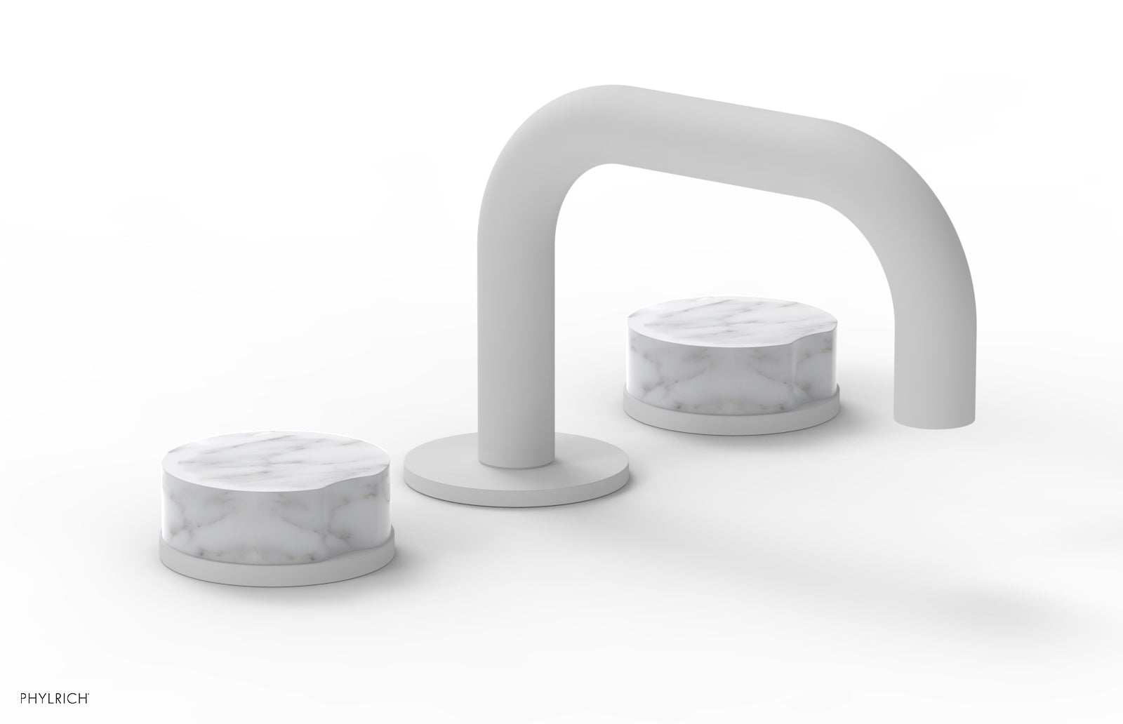 Phylrich CIRC Widespread Faucet - Low Spout, White Marble Handles