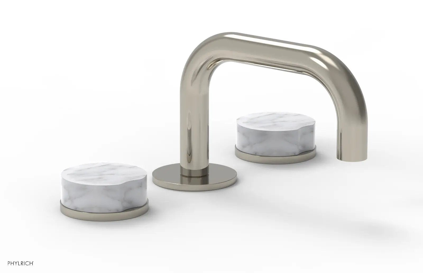 Phylrich CIRC Widespread Faucet - Low Spout, White Marble Handles by Phylrich