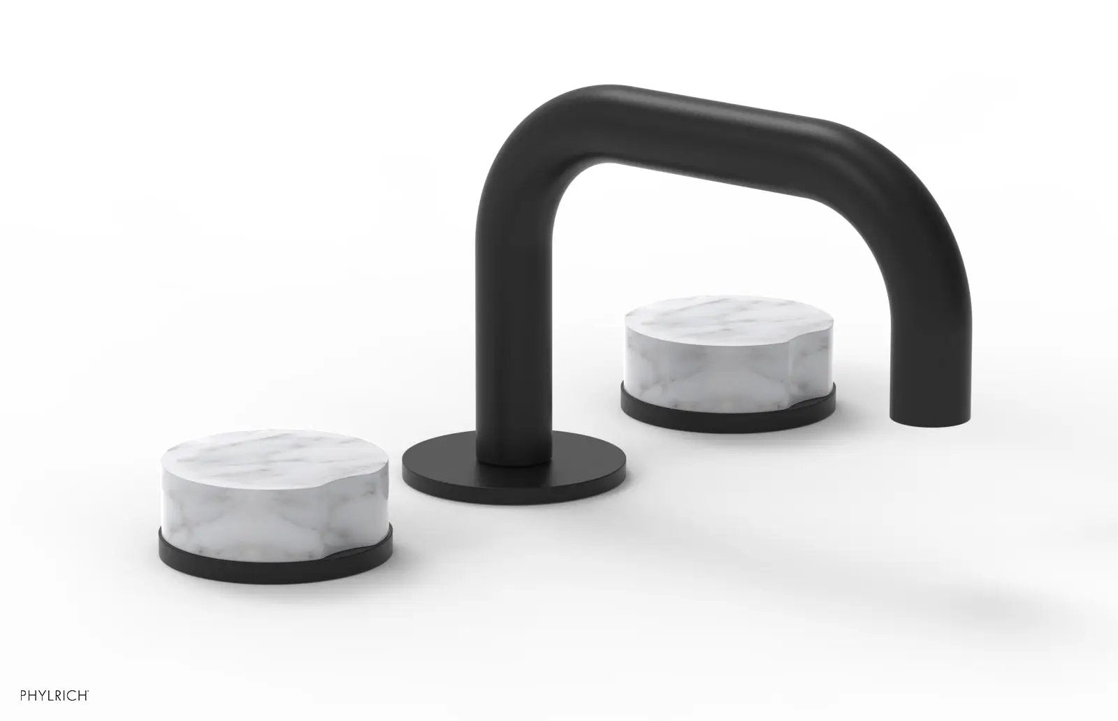 Phylrich CIRC Widespread Faucet - Low Spout, White Marble Handles by Phylrich