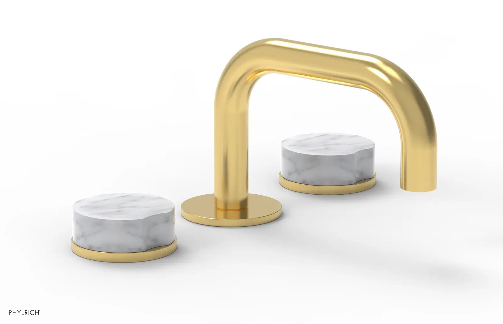 Phylrich CIRC Widespread Faucet - Low Spout, White Marble Handles by Phylrich
