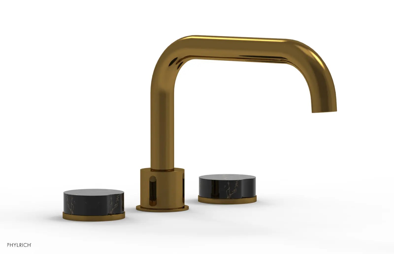 Phylrich CIRC Deck Tub Set - Low Spout Black Marble Handles by Phylrich