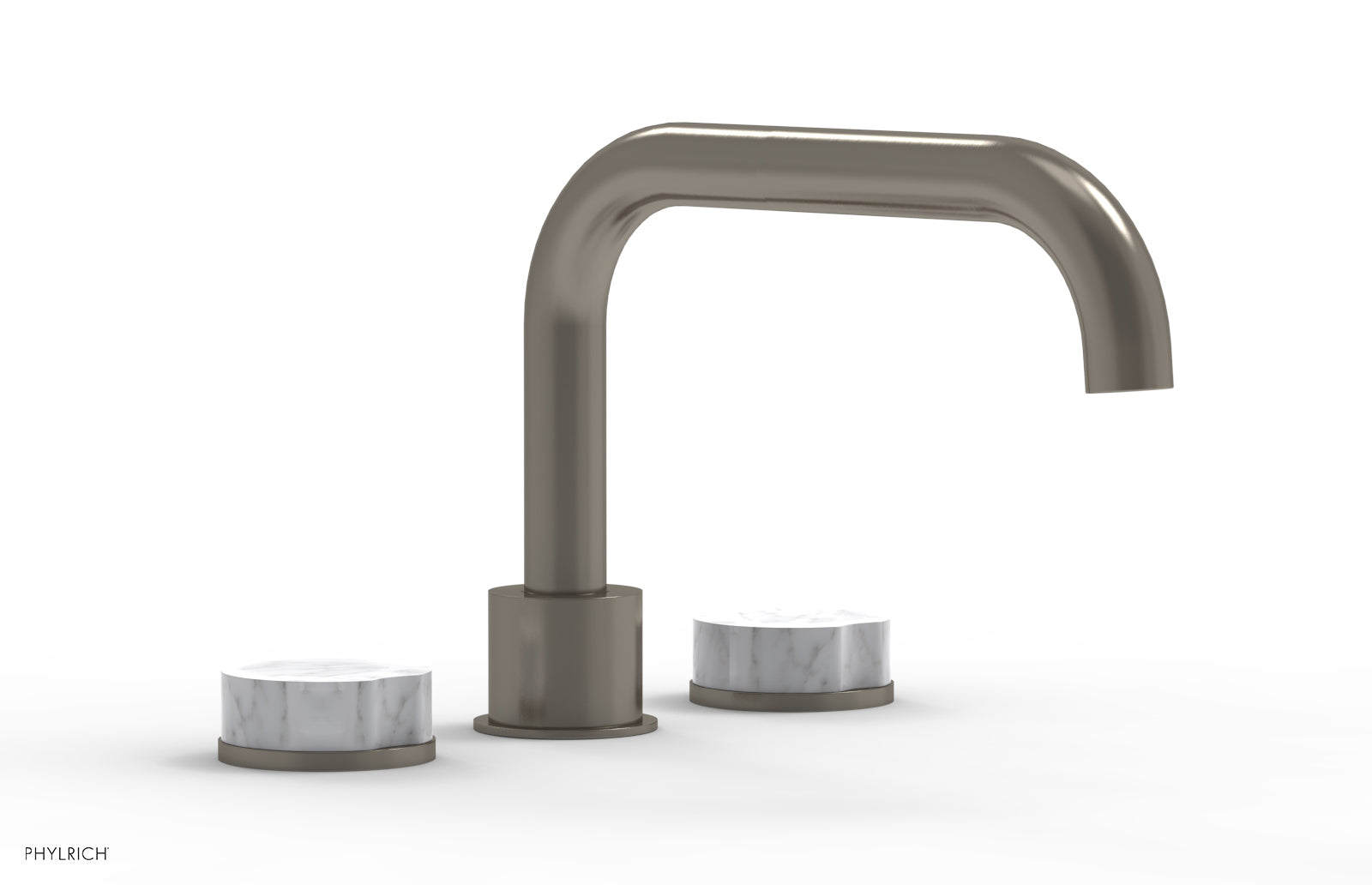 Phylrich CIRC Deck Tub Set - Low Spout White Marble Handles