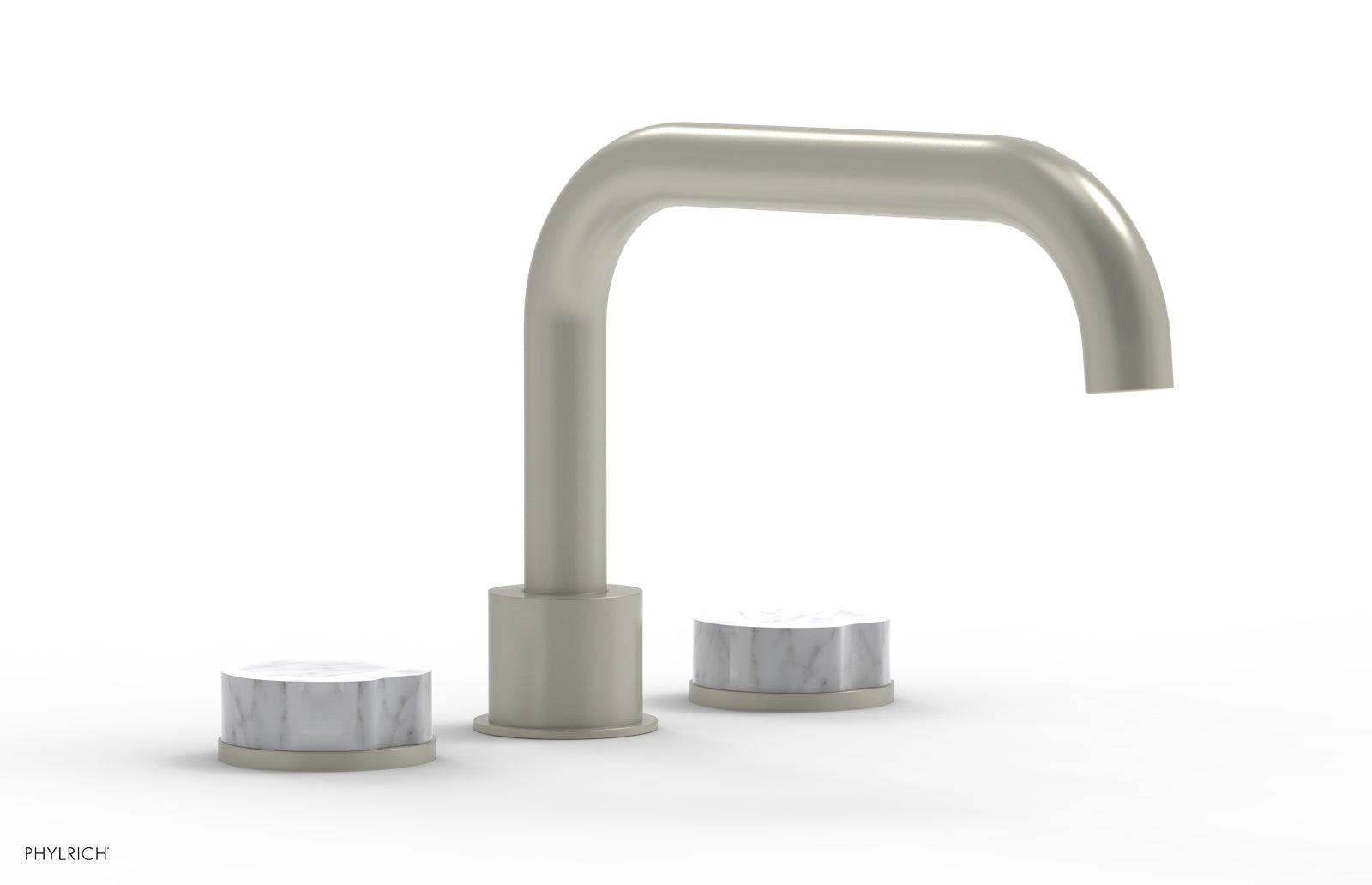 Phylrich CIRC Deck Tub Set - Low Spout White Marble Handles