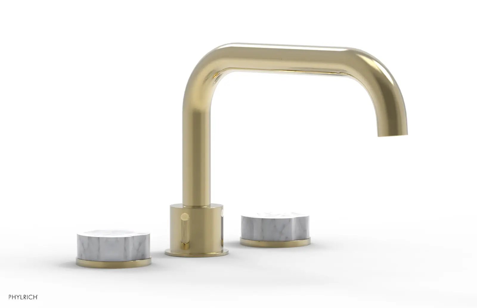 Phylrich CIRC Deck Tub Set - Low Spout White Marble Handles by Phylrich