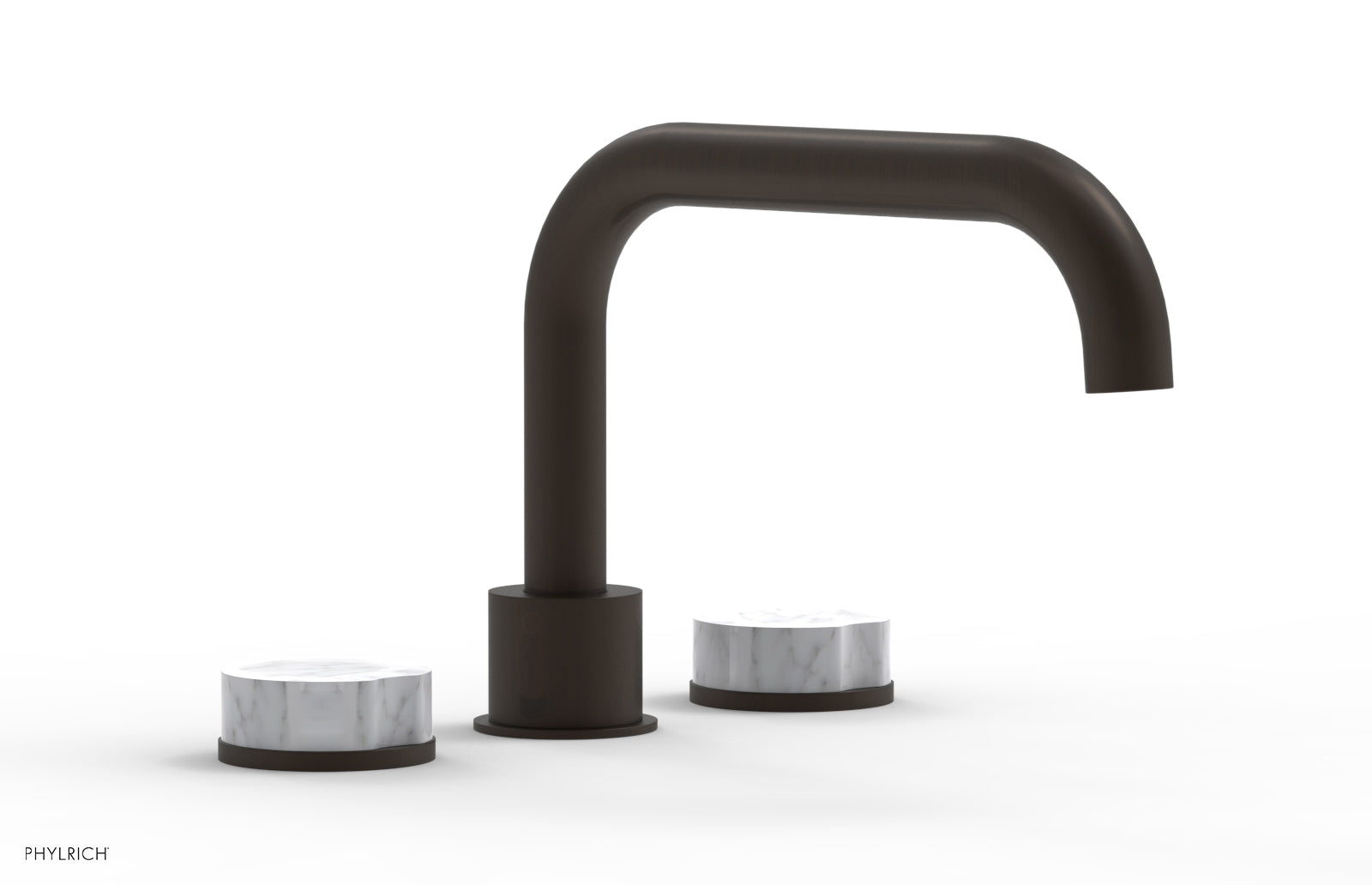 Phylrich CIRC Deck Tub Set - Low Spout White Marble Handles