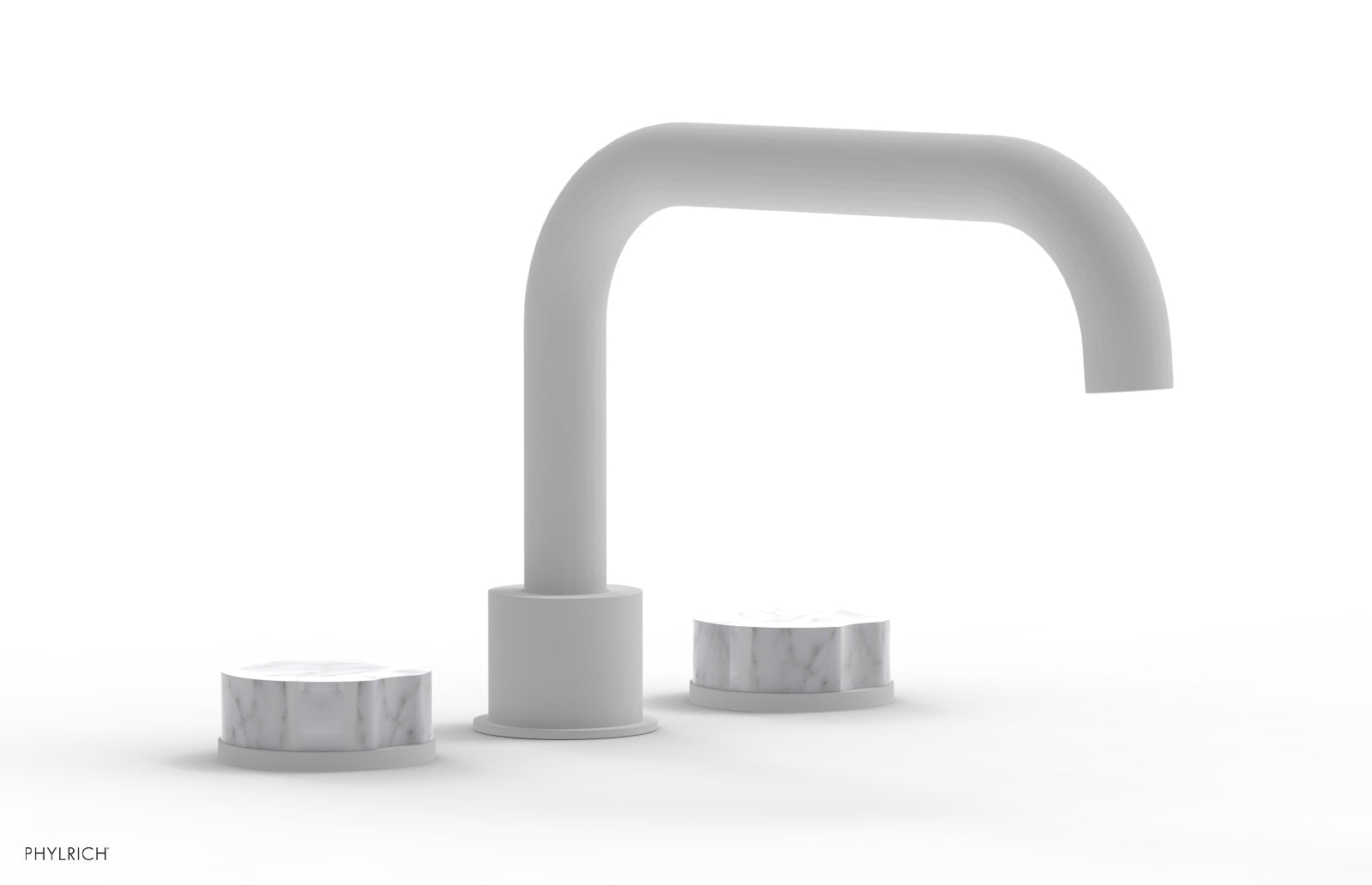 Phylrich CIRC Deck Tub Set - Low Spout White Marble Handles