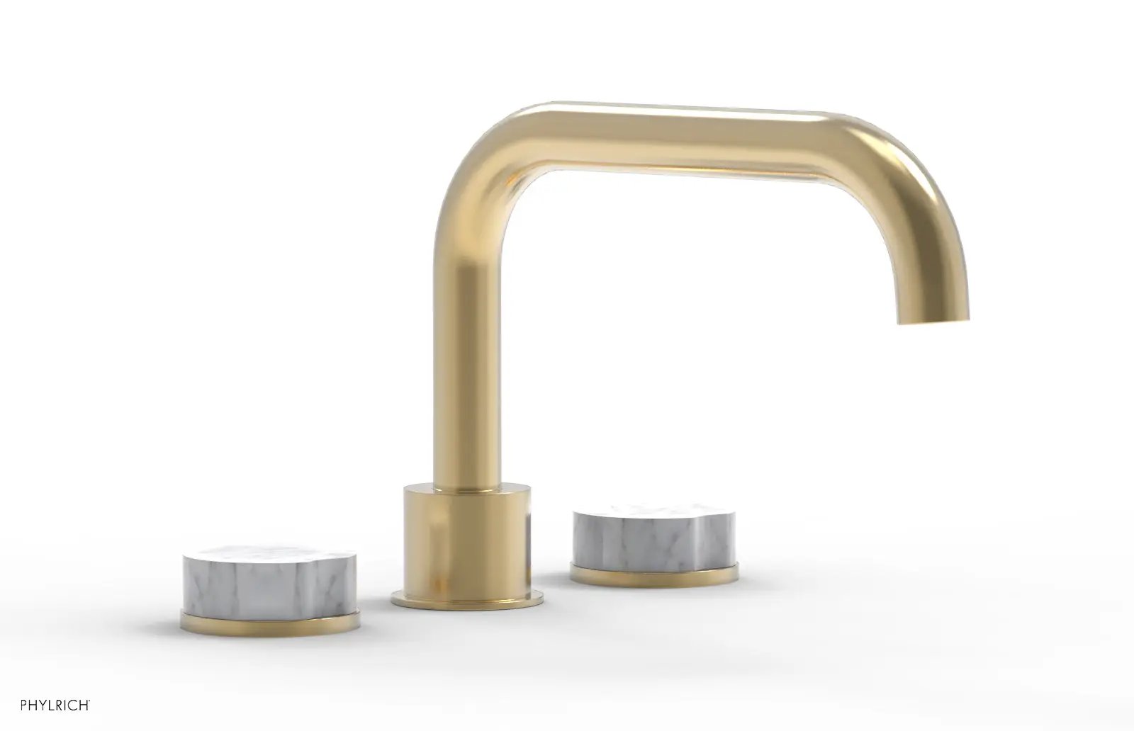 Phylrich CIRC Deck Tub Set - Low Spout White Marble Handles by Phylrich