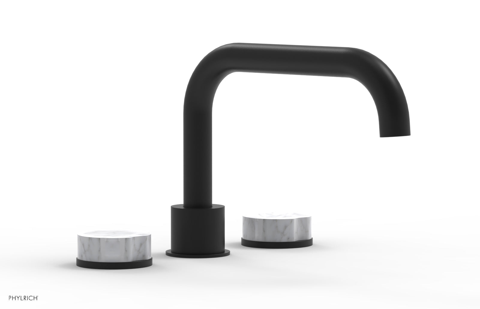 Phylrich CIRC Deck Tub Set - Low Spout White Marble Handles