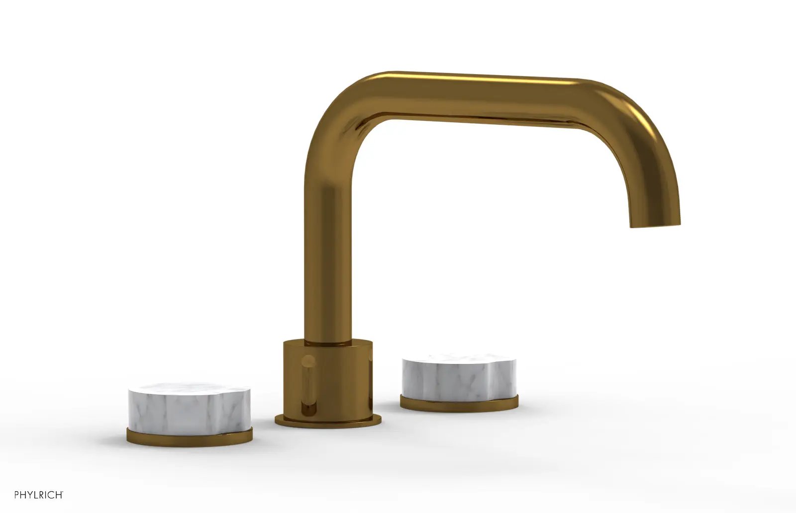 Phylrich CIRC Deck Tub Set - Low Spout White Marble Handles by Phylrich