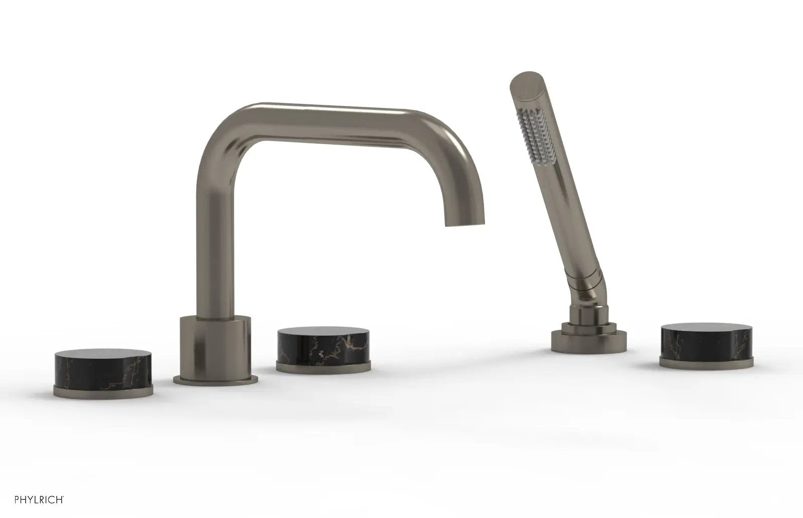Phylrich CIRC Deck Tub Set with Hand Shower - Black Marble Handles by Phylrich