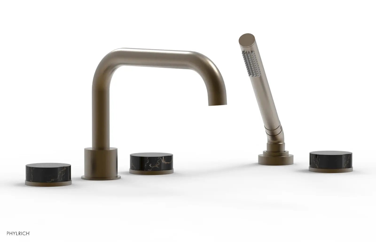 Phylrich CIRC Deck Tub Set with Hand Shower - Black Marble Handles by Phylrich