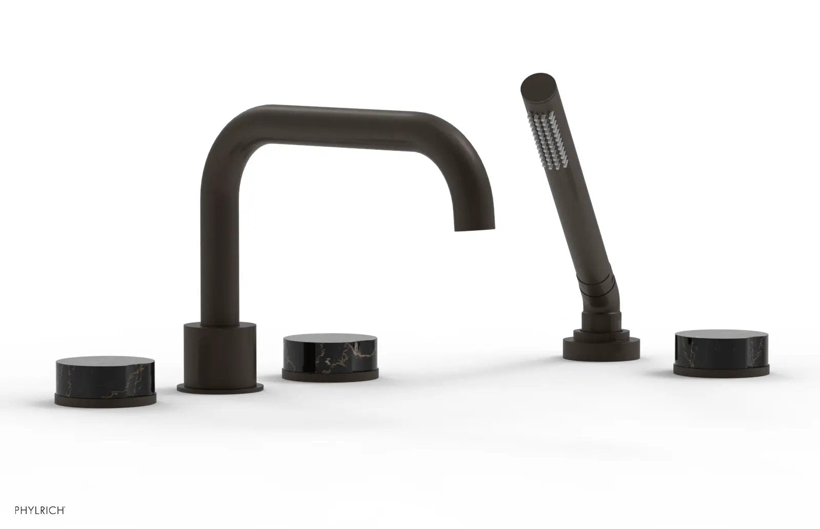 Phylrich CIRC Deck Tub Set with Hand Shower - Black Marble Handles by Phylrich