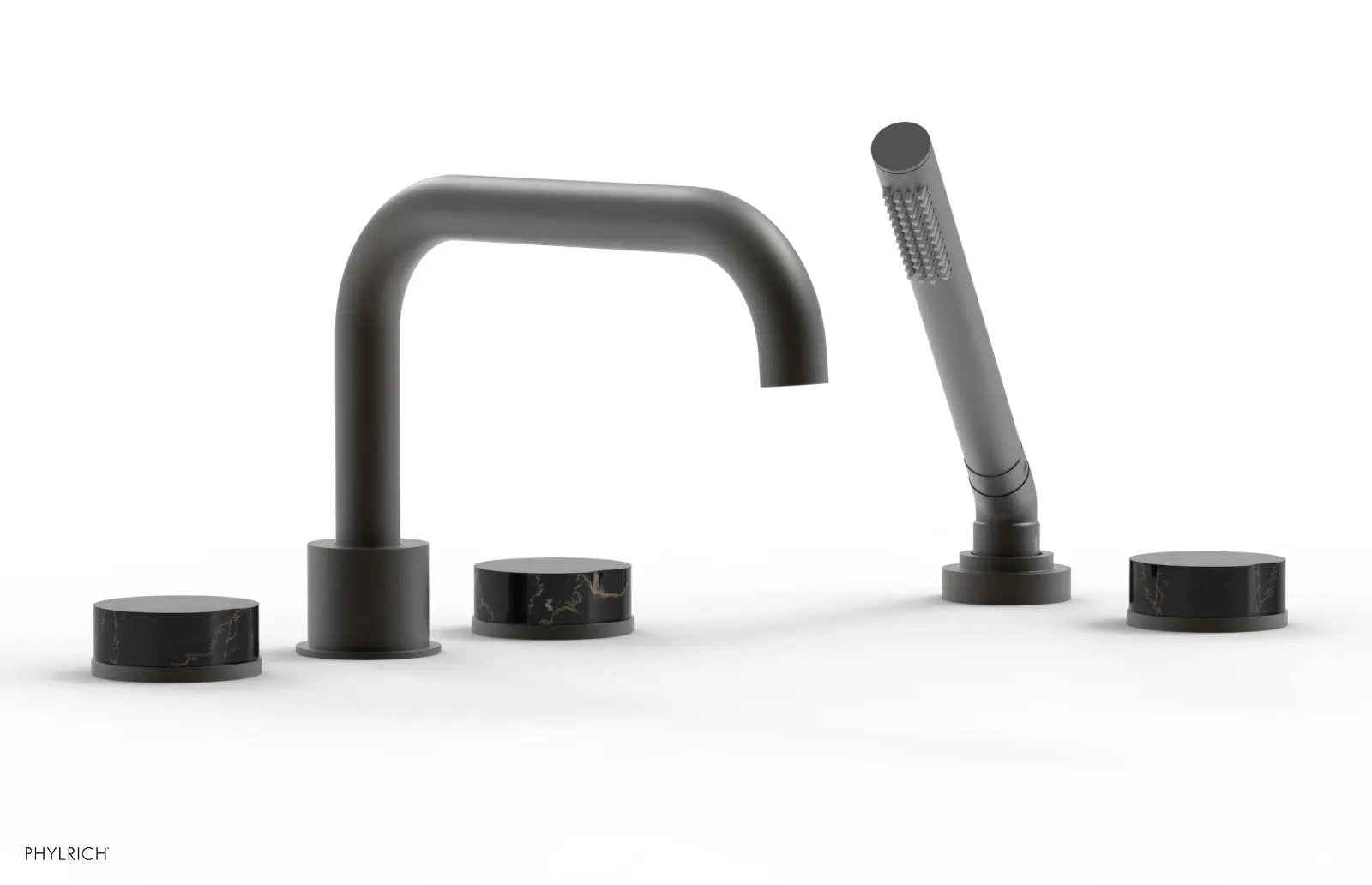 Phylrich CIRC Deck Tub Set with Hand Shower - Black Marble Handles by Phylrich