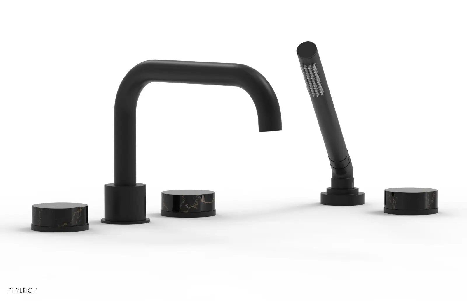 Phylrich CIRC Deck Tub Set with Hand Shower - Black Marble Handles by Phylrich