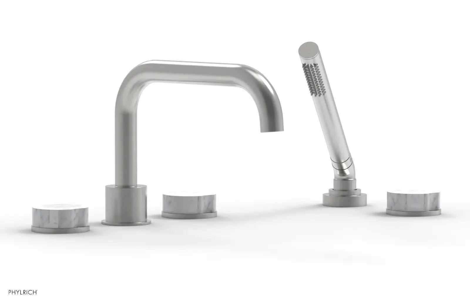 Phylrich CIRC Deck Tub Set with Hand Shower - White Marble Handles by Phylrich