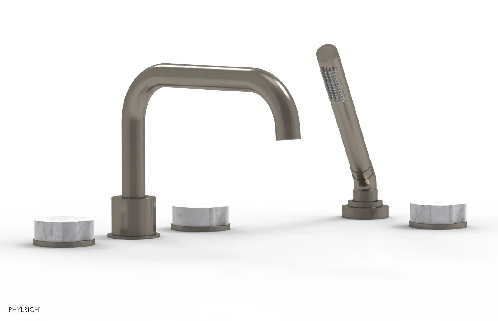 Phylrich CIRC Deck Tub Set with Hand Shower - White Marble Handles by Phylrich