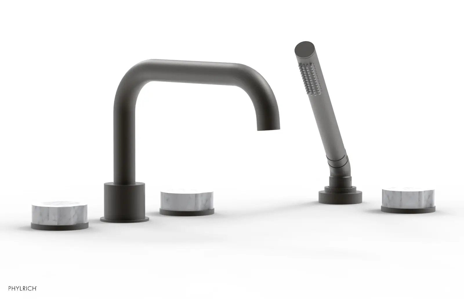Phylrich CIRC Deck Tub Set with Hand Shower - White Marble Handles by Phylrich