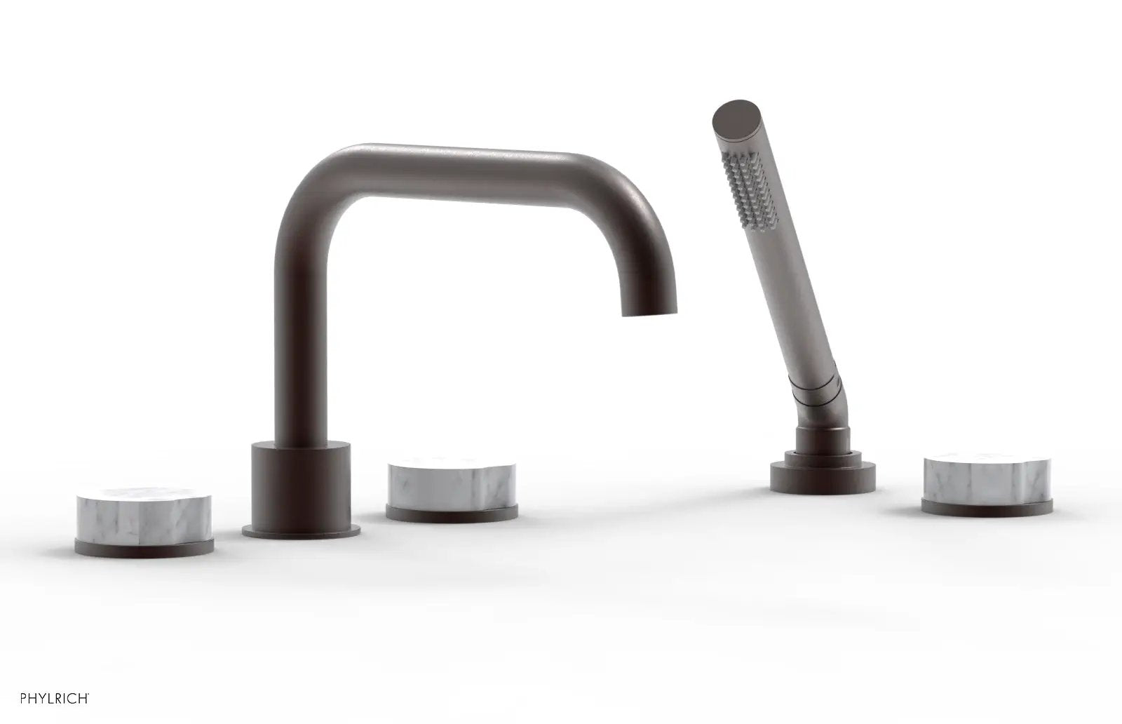 Phylrich CIRC Deck Tub Set with Hand Shower - White Marble Handles by Phylrich
