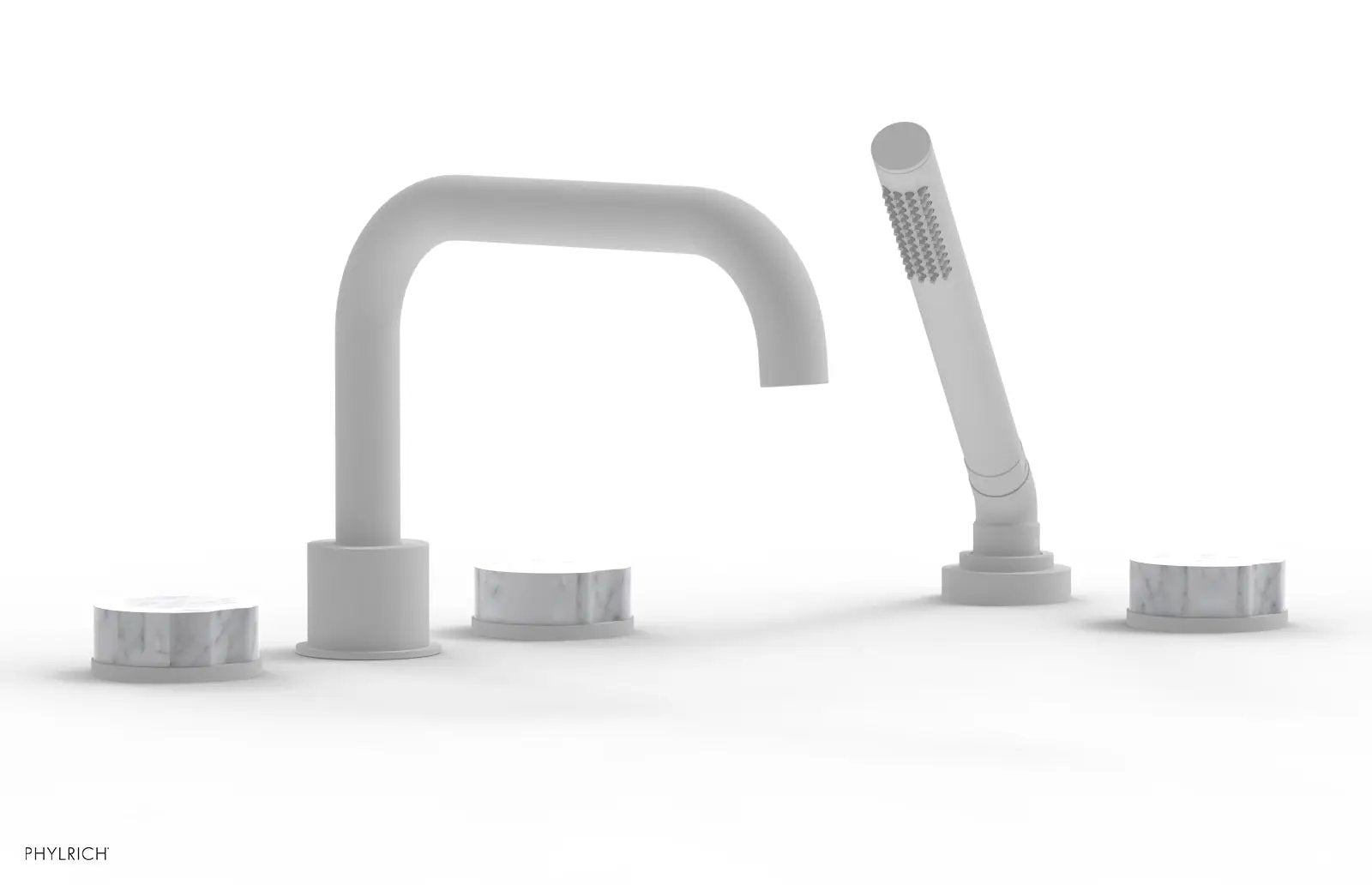 Phylrich CIRC Deck Tub Set with Hand Shower - White Marble Handles by Phylrich