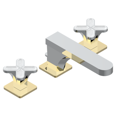 THG Paris Profile Lalique Clear Crystal Widespread Lavatory Set with Drain