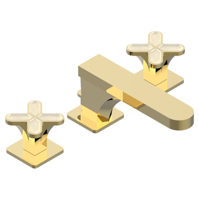 THG Paris Profile Lalique Clear Crystal Widespread Lavatory Set with Drain