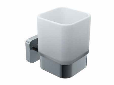 polished chrome tumbler with holder