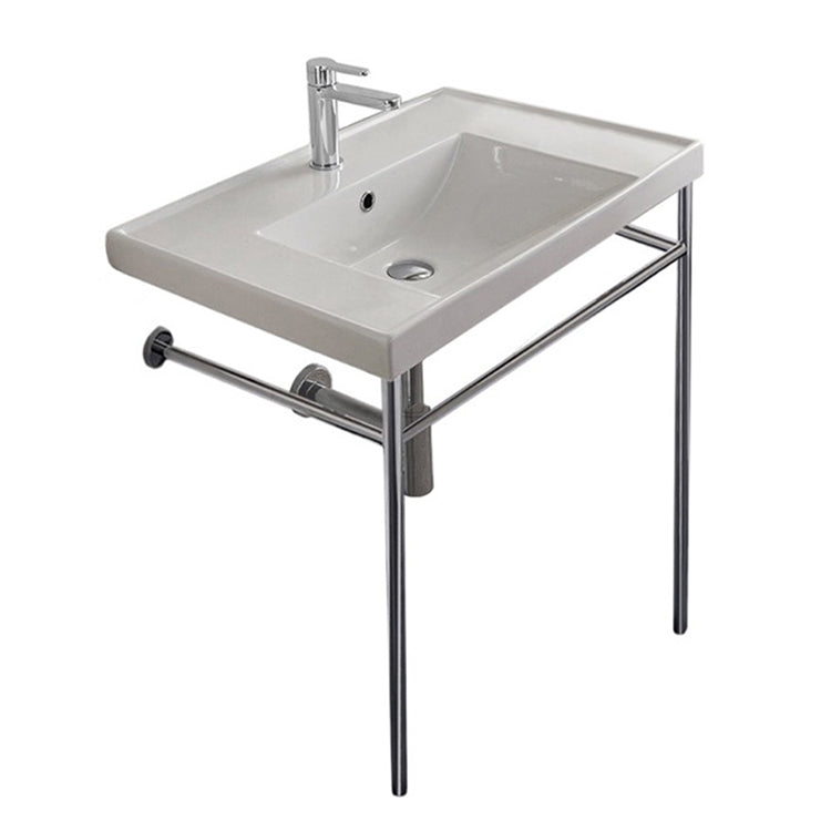 Nameeks ML Ceramic Console Bathroom Sink with Chrome Stand