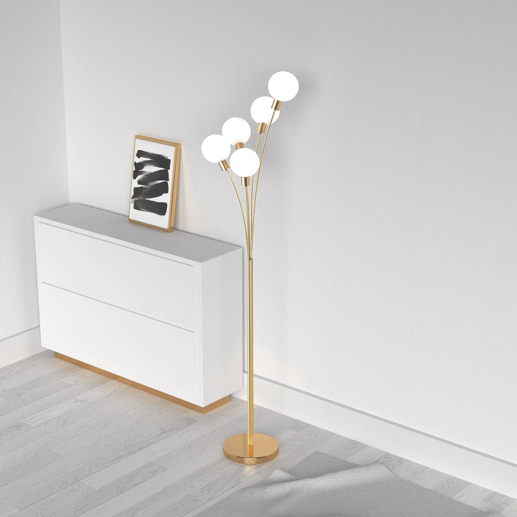 aged brass with white glass floor lamp