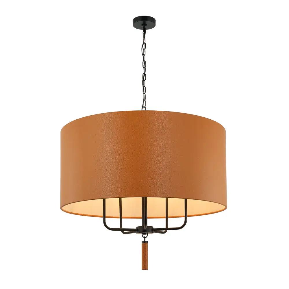 black/camel leather pendant light