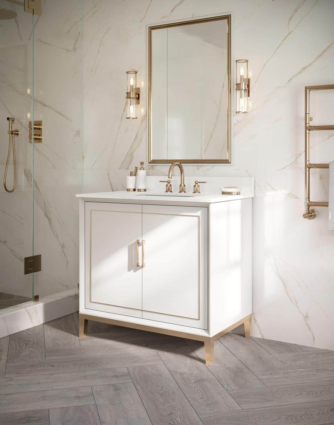white quartz vanity