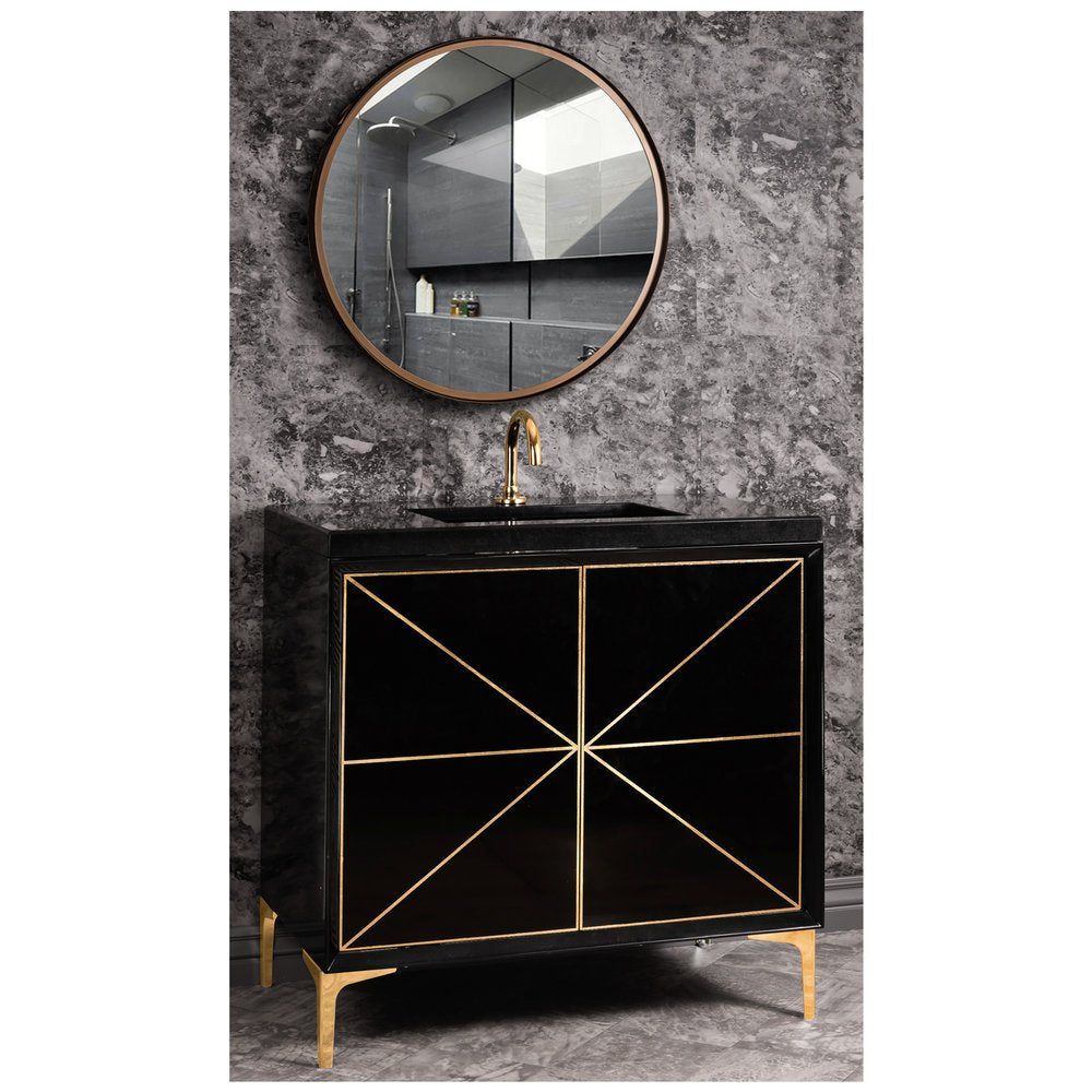 black with satin brass vanity