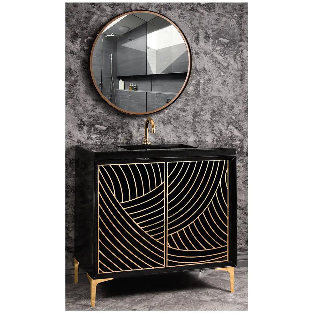 black with satin brass vanity