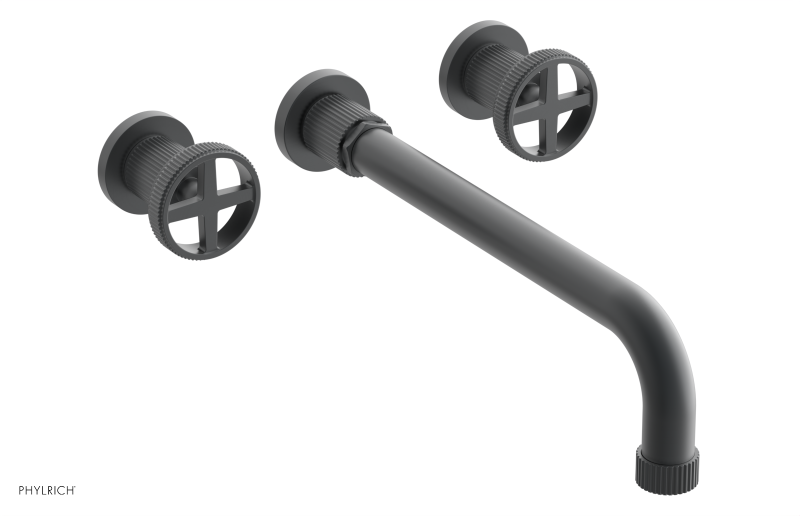 Phylrich Dustrie Grooved 12" Spout Wall Lavatory Set with Cross Handle by Phylrich