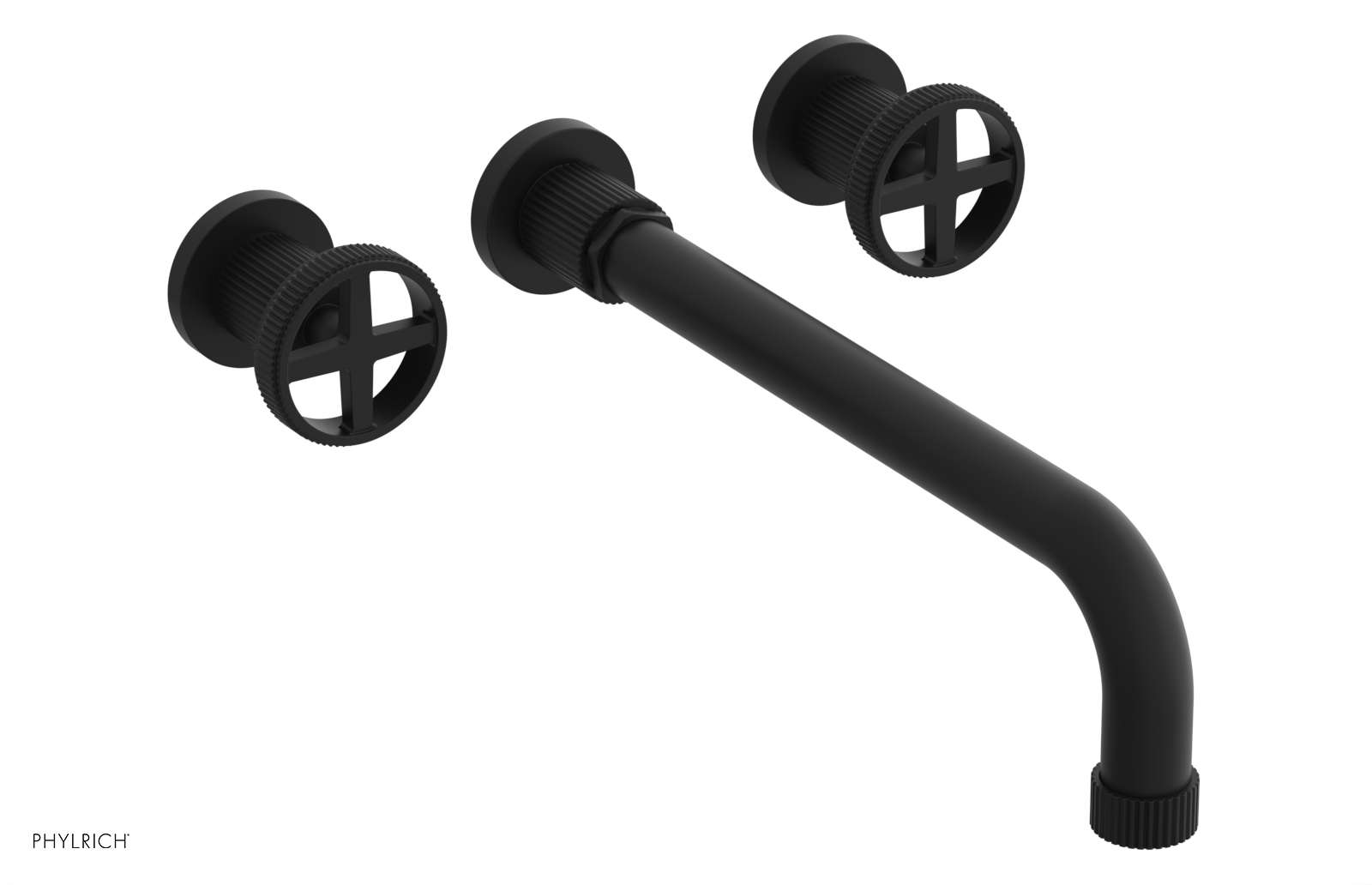 Phylrich Dustrie Grooved 12" Spout Wall Lavatory Set with Cross Handle