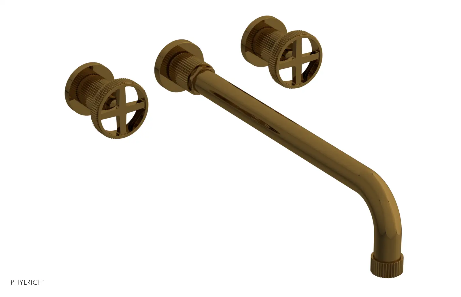 Phylrich Dustrie Grooved 14" Spout Wall Lavatory Set with Cross Handle by Phylrich