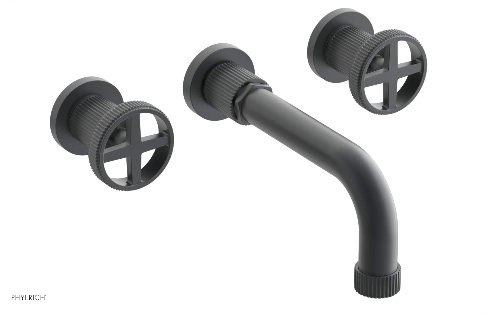 Phylrich Dustrie Grooved 7 5/8" Spout Wall Lavatory Set with Cross Handle by Phylrich
