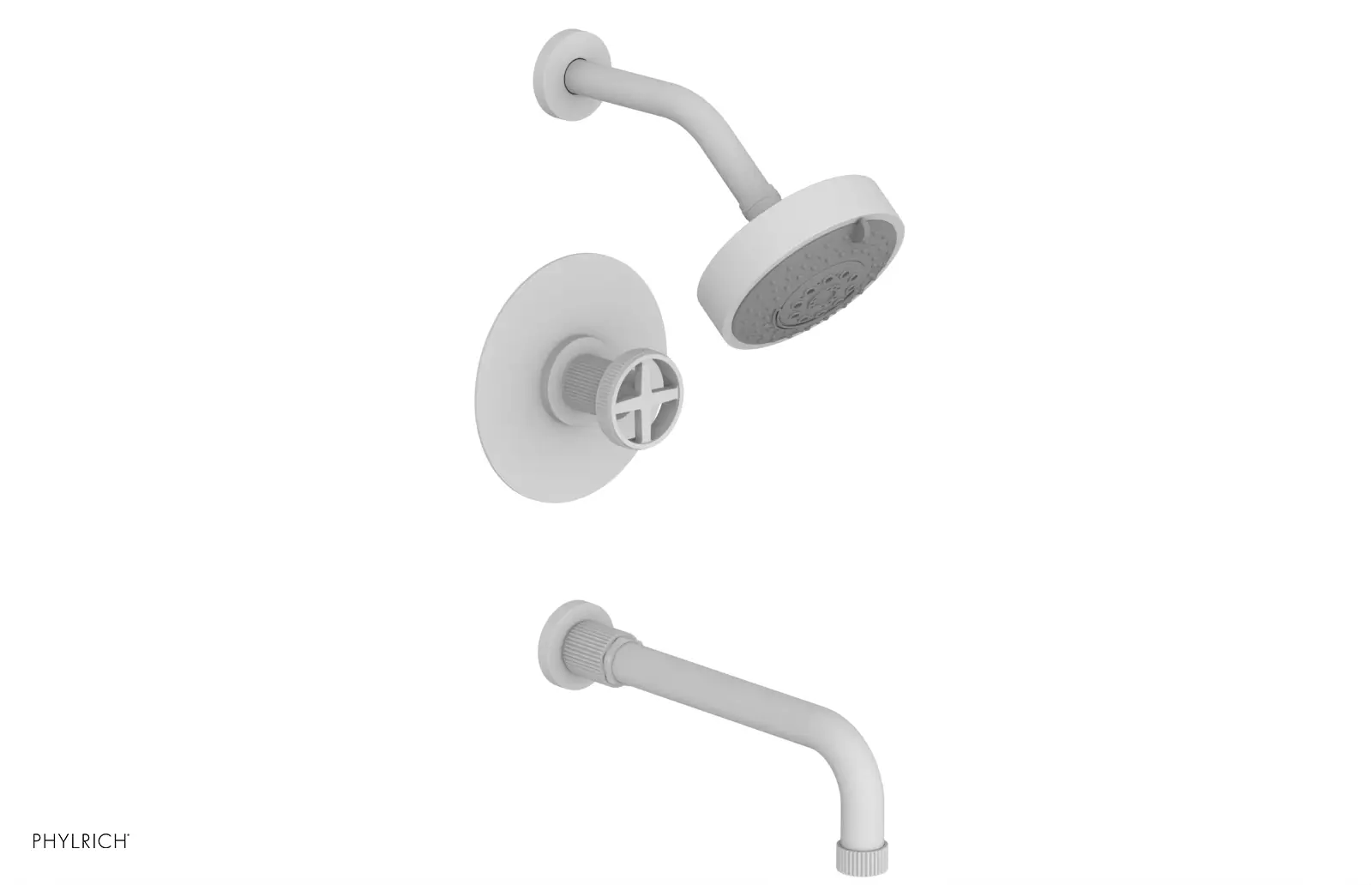 Phylrich Dustrie Grooved 10" Spout Pressure Balance Tub and Shower Set with Cross Handle by Phylrich
