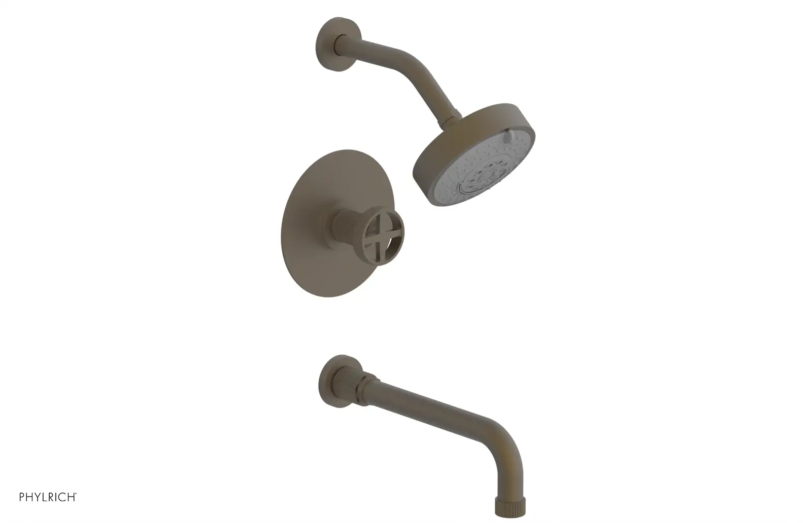 Phylrich Dustrie Grooved 10" Spout Pressure Balance Tub and Shower Set with Cross Handle by Phylrich