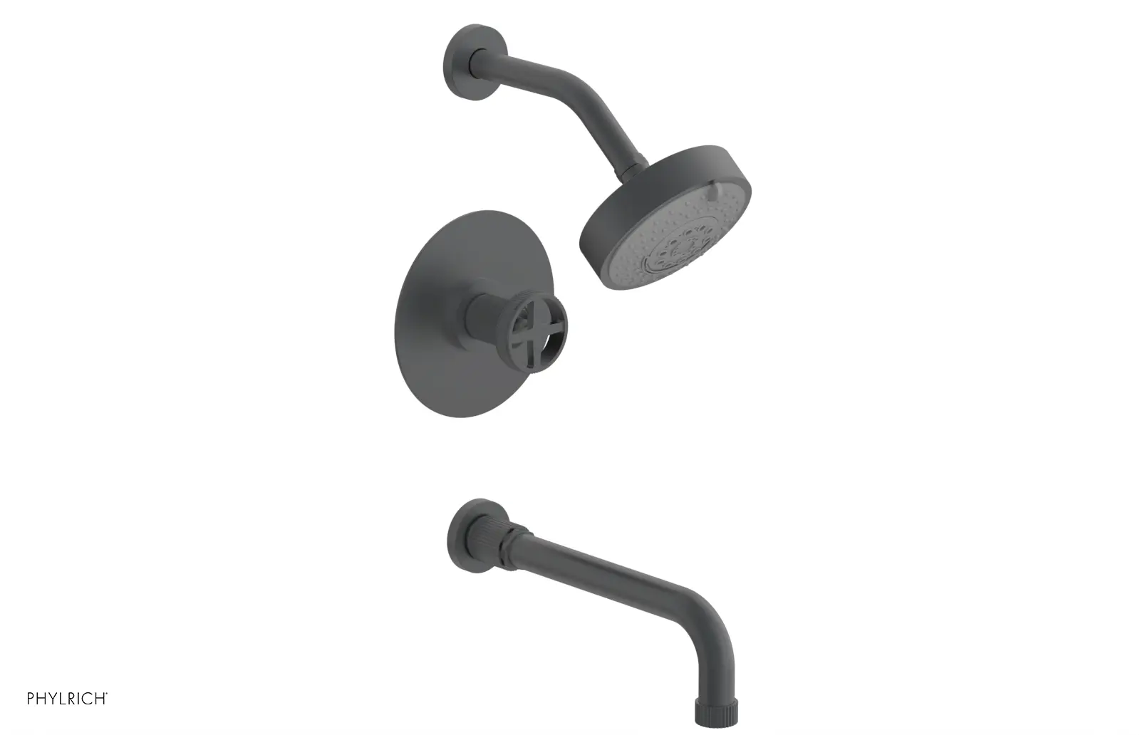 Phylrich Dustrie Grooved 10" Spout Pressure Balance Tub and Shower Set with Cross Handle by Phylrich