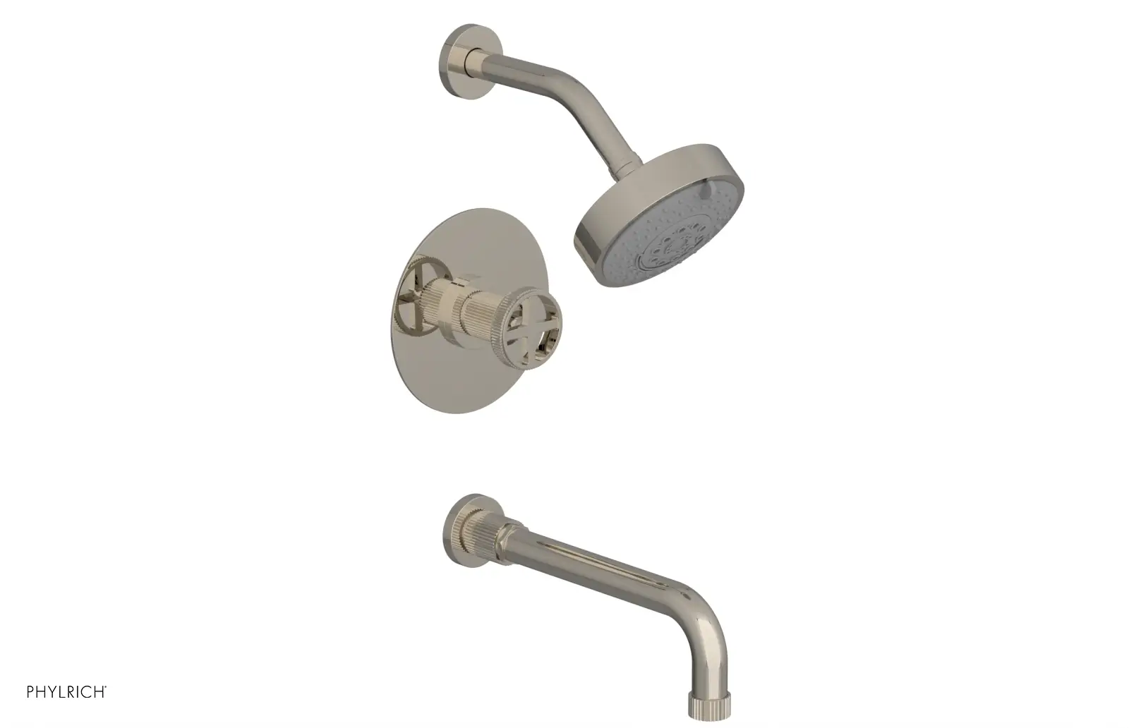 Phylrich Dustrie Grooved 10" Spout Pressure Balance Tub and Shower Set with Cross Handle by Phylrich