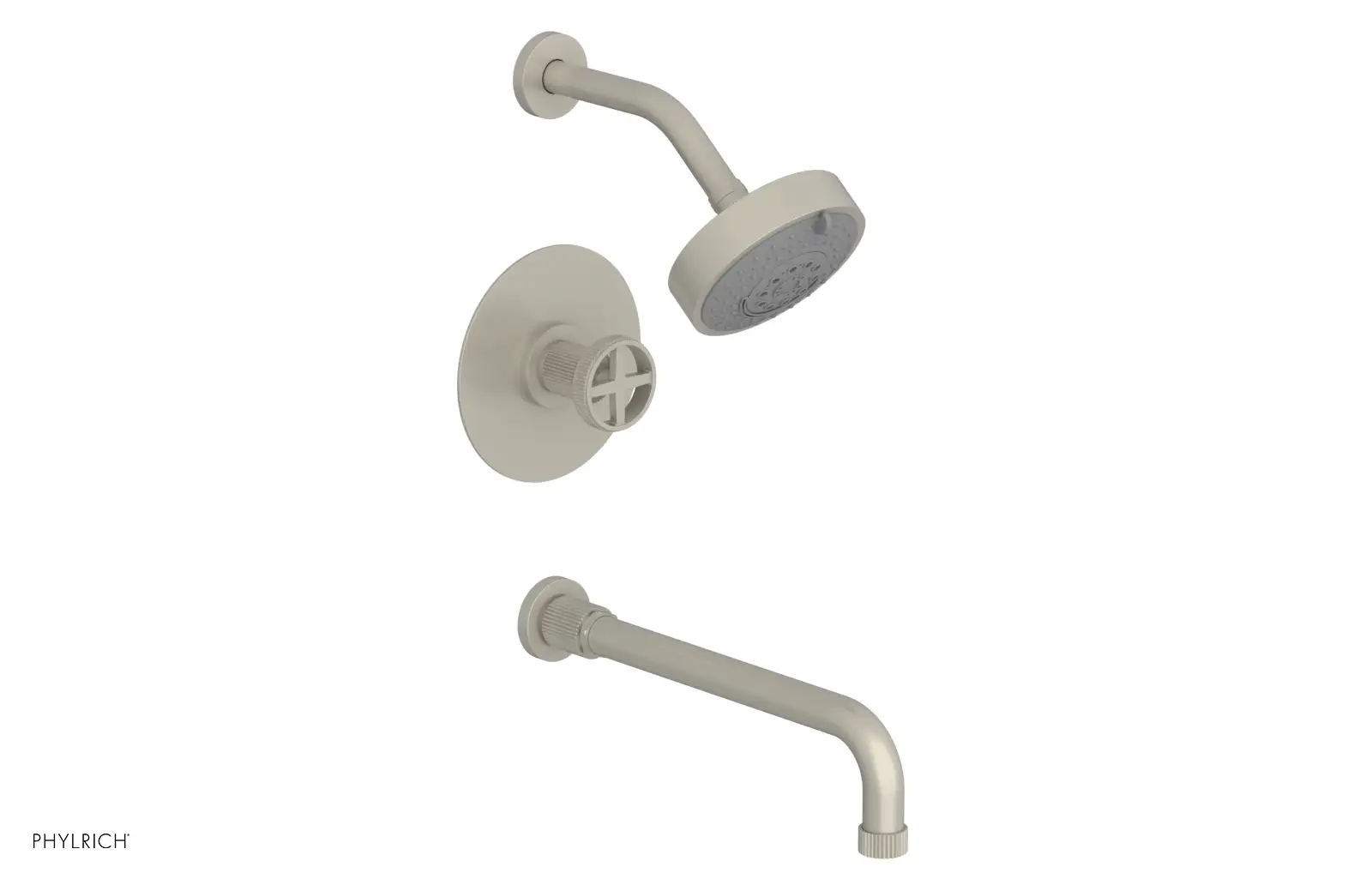 Phylrich Dustrie Grooved 12" Spout Pressure Balance Tub and Shower Set with Cross Handle by Phylrich